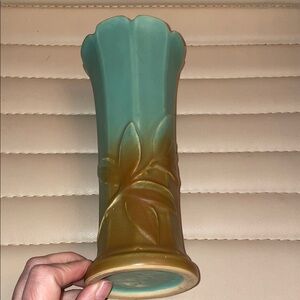 Weller  Green and Brown Floral Vase